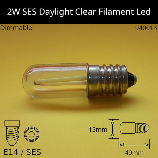 2w SES 230V Clear Daylight Tubular Filament LED Pilot