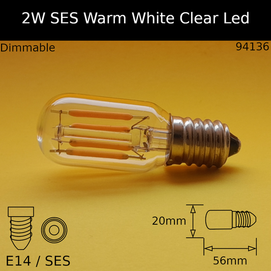 2w SES 230V Warm White 2,700K Clear LED Pilot