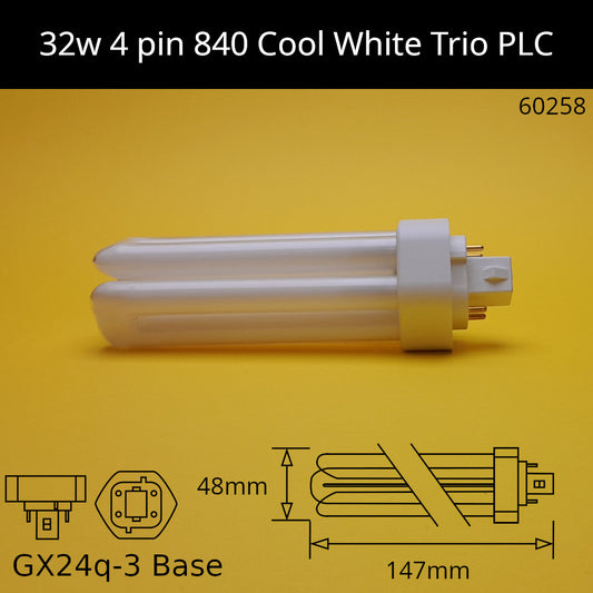 32W GX24q (4 Pin) PLC Trio 4,000K Cool White 840 Compact Fluorescent