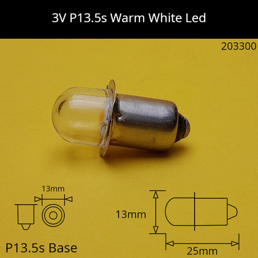 3V P13.5S Warm White LED Torch Bulb