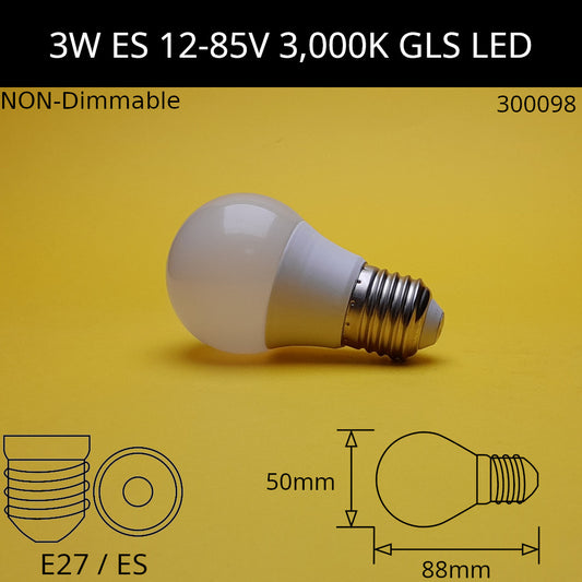 3W ES 12-85V DC Warm White 3,000K Frosted Fancy Round LED