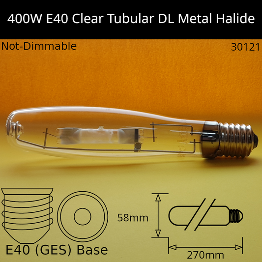 400W GES Tubular Clear DL Metal Halide 6,000K - Horizontal