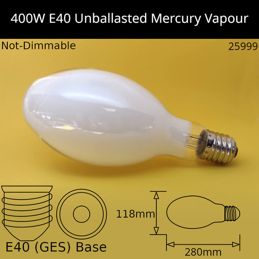 400W GES Coated Elliptical Unballasted Mercury Vapour