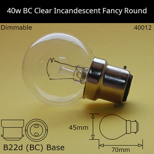B22D (BC) / 40W - Clear / No Discount Available