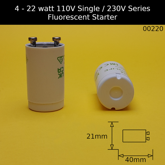 4 - 22 watt 110V Single / 230V Series Fluorescent Starter - S2 / FS2 / ST151