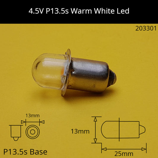4.5V P13.5S Warm White LED Torch Bulb