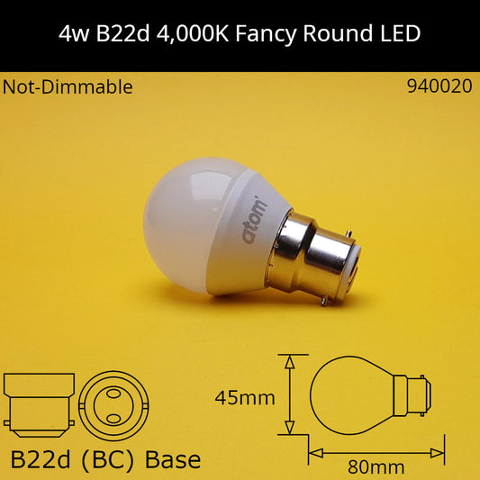 B22d (BC) / 4,000K - Cool White / 4W - Not Dimmable