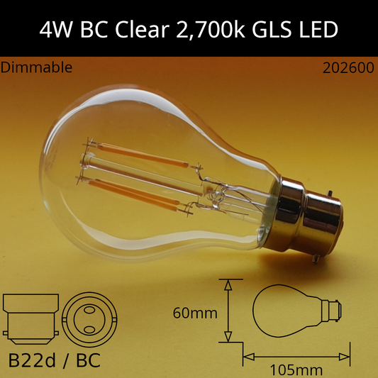 B22D (BC) / 2,700K - Warm White / 4W - 420lm - Dimmable