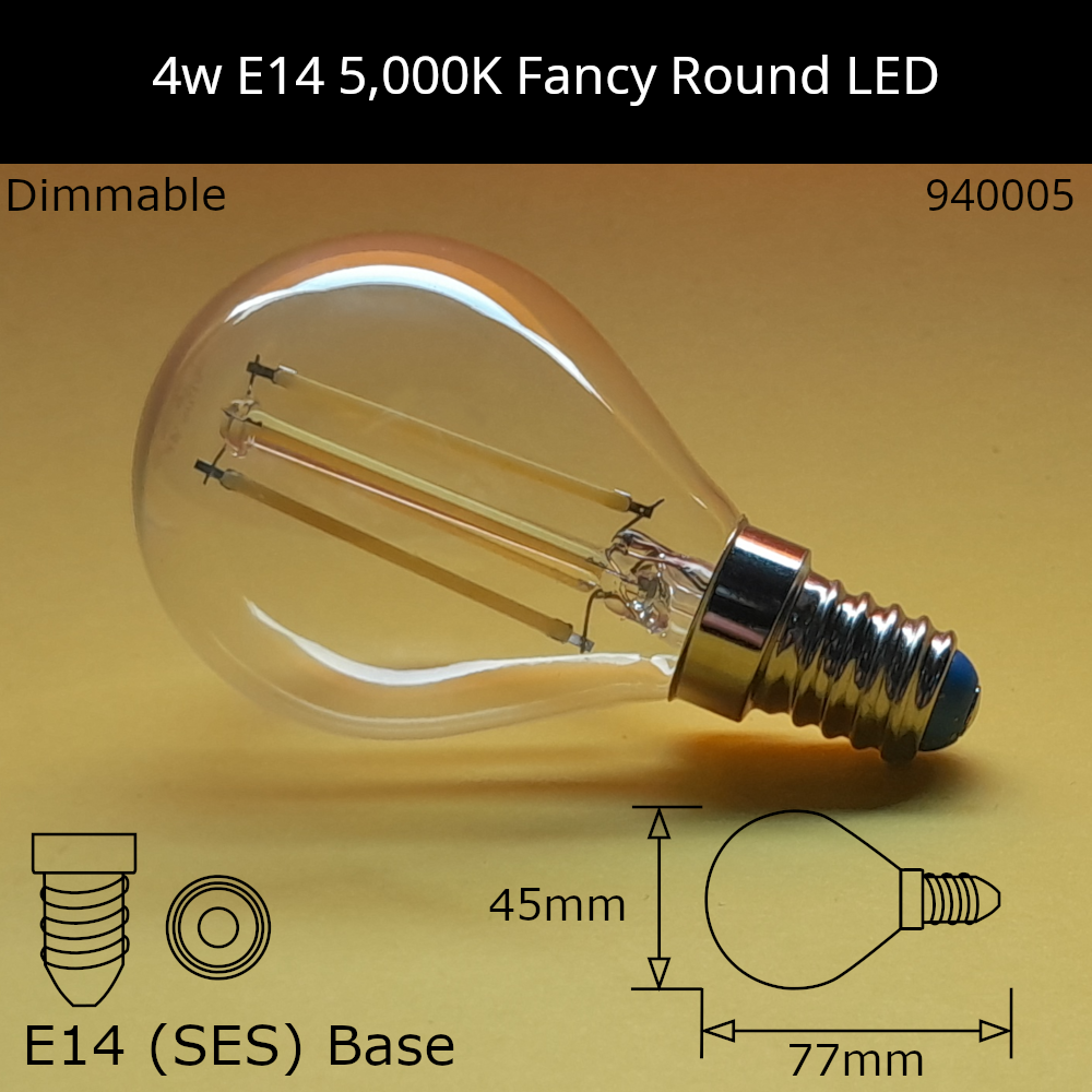 4W 230V SES Clear 5,000K Neutral Daylight Dimmable Led Fancy Round
