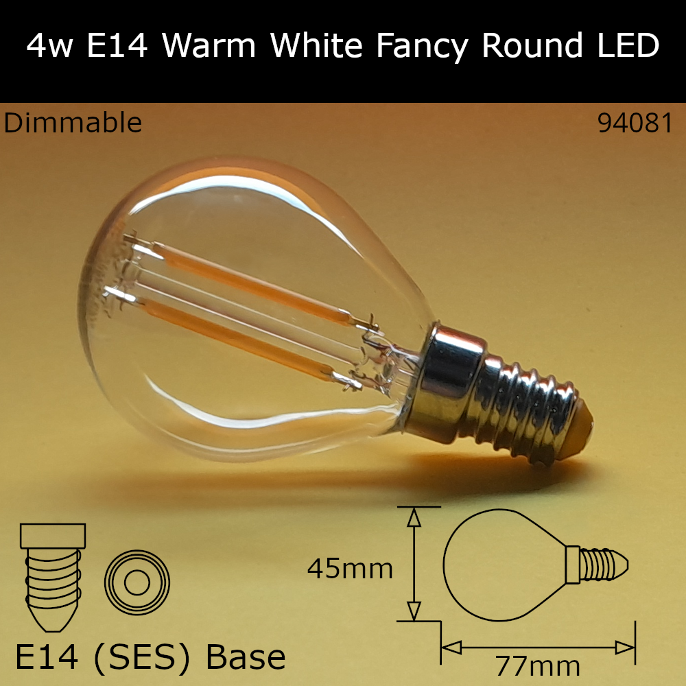 4W 230V SES Clear 2,700K Warm White Dimmable Led Fancy Round