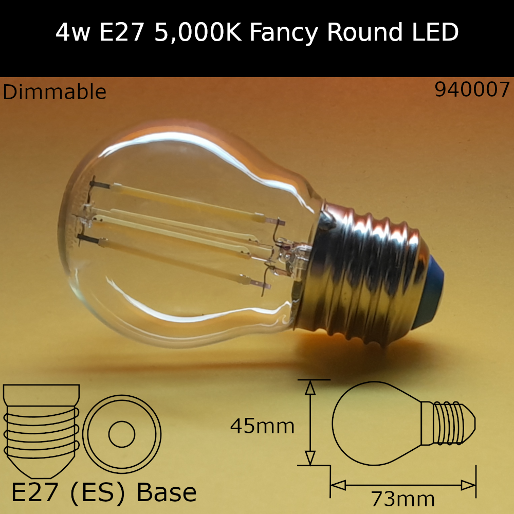 4W 230V ES Clear 5,000K Dimmable Led Fancy Round
