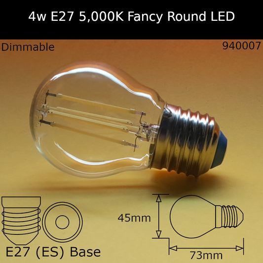 4W 230V ES Clear 5,000K Dimmable Led Fancy Round