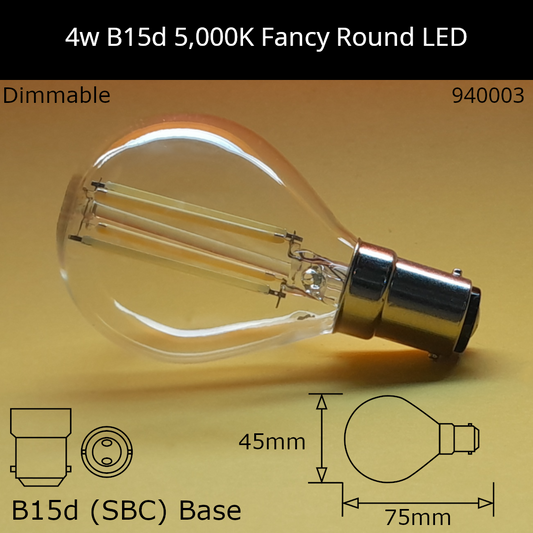 4W 230V SBC Clear 5,000K Neutral Daylight Dimmable Led Fancy Round