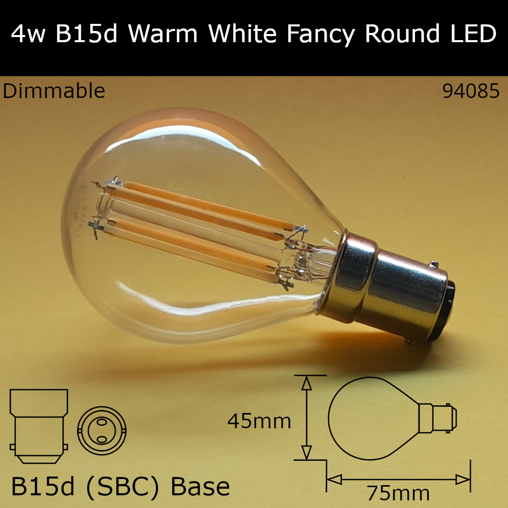 4W 230V SBC Clear 2,700K Warm White Dimmable Led Fancy Round