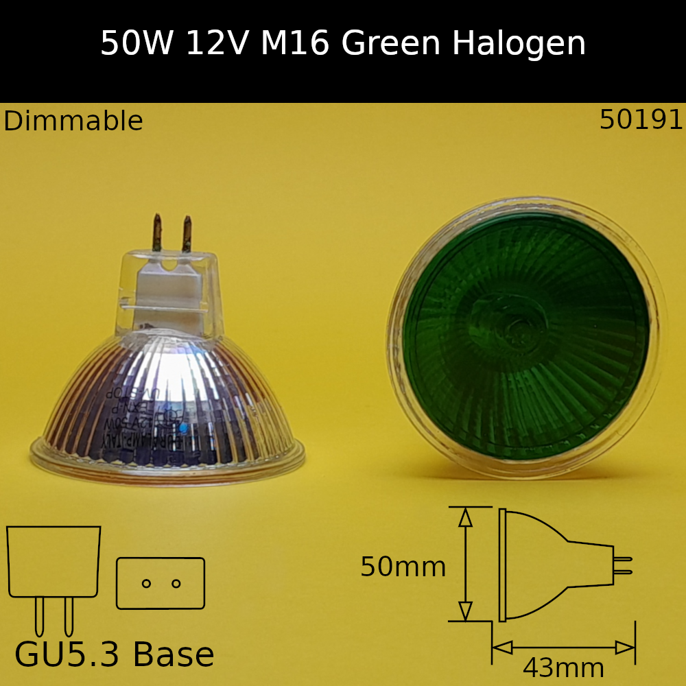 50W 12V MR16 Green Halogen Reflector