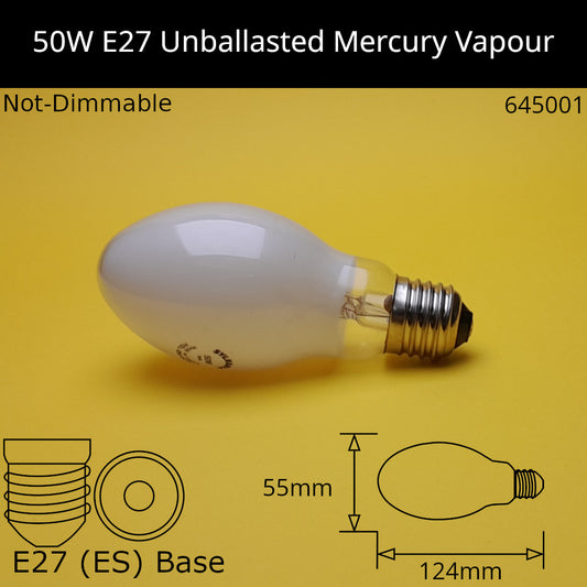 50w ES Elliptical Coated Unballasted Mercury Vapour