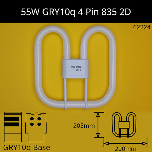 55W GRY10q (4 Pin) 2D 3,500K Warm White 835 Compact Fluorescent