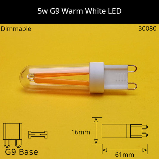 5w (=50w) G9 240v Warm White 3,000K Clear Filament LED