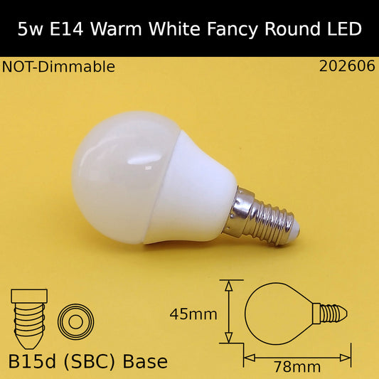 E14 (SES) / 3,000K - Warm White / 5W - Not Dimmable