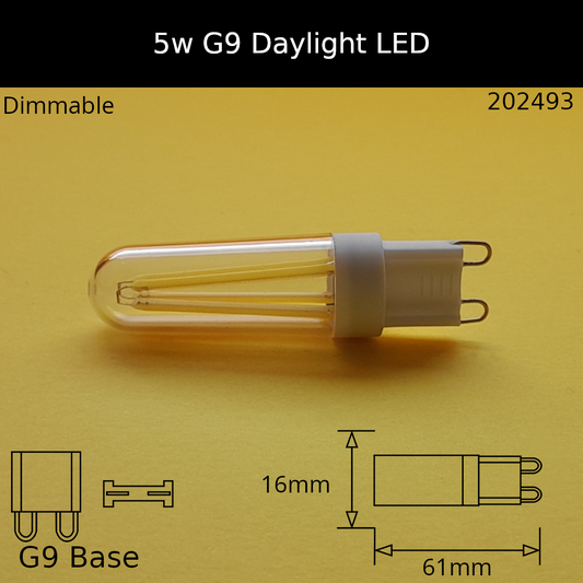 5w (=50w) G9 240v Daylight Clear Filament LED
