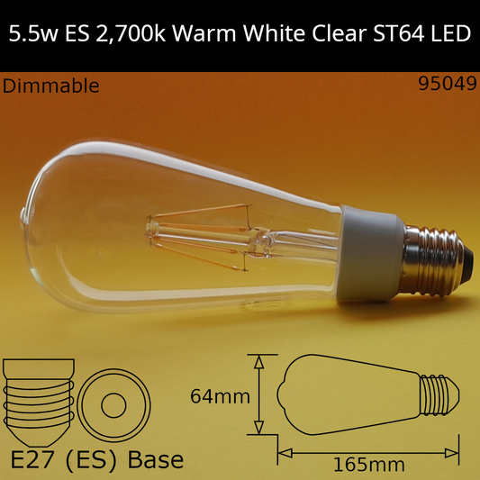 E27 (ES) / ST64 / 5.5W - Dimmable - Clear - 2,700K - Warm White