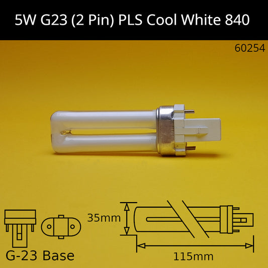 5W G23 (2 Pin) PLS 4,000K Cool White 840 Compact Fluorescent