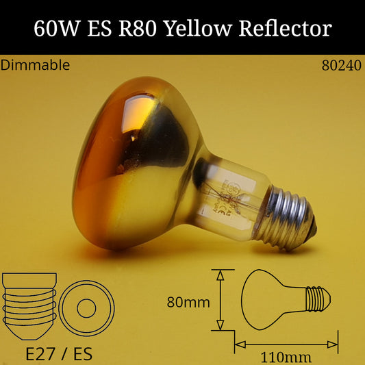 60W 230V ES R80 Yellow Incandescent Reflector