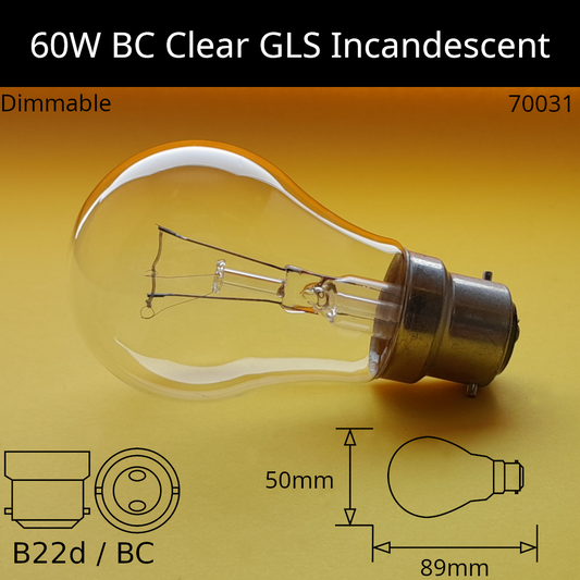 B22D (BC) / 60W - Clear - Small GLS / No Discount Available