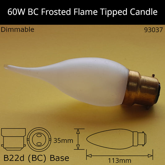 B22D (BC) / 60W - Flame Tipped Frosted / No Discount Available