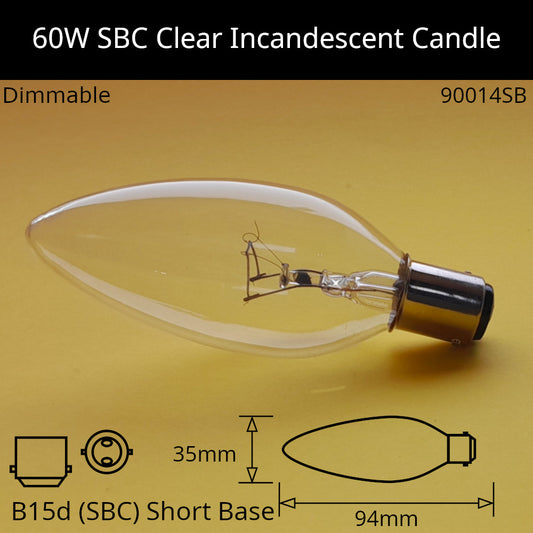 B15D (SBC) Short Base / 60W - Clear / Under 100 - No Discount
