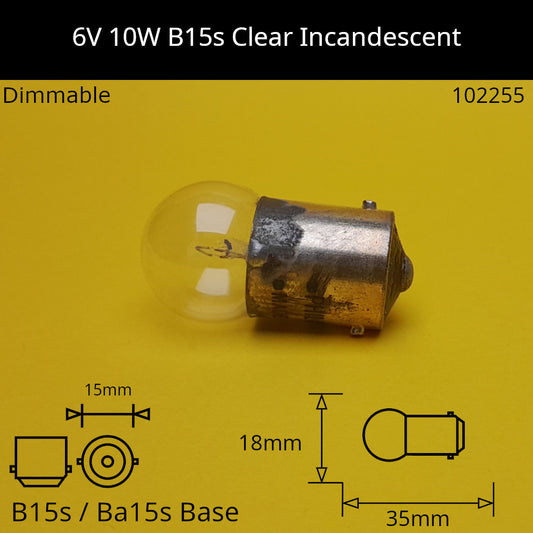 6V 10W B15s / Ba15s (SCC) Automotive / Miniature Incandescent Bulb
