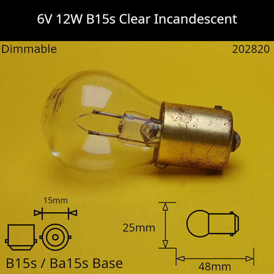 6V 12W B15s / Ba15s (SCC) Automotive / Miniature Incandescent Bulb