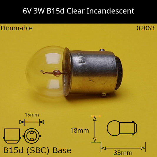 6V 3W B15d / Ba15d (SBC) Automotive / Miniature Incandescent Bulb