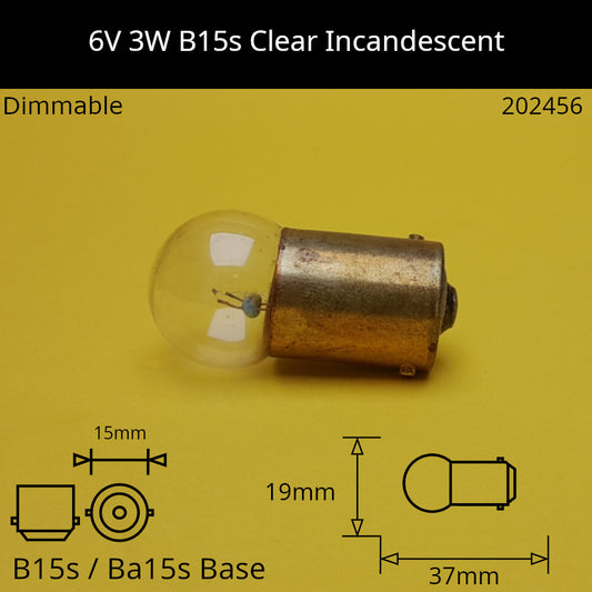 6V 3W B15s / Ba15s (SCC) Automotive / Miniature Incandescent Bulb