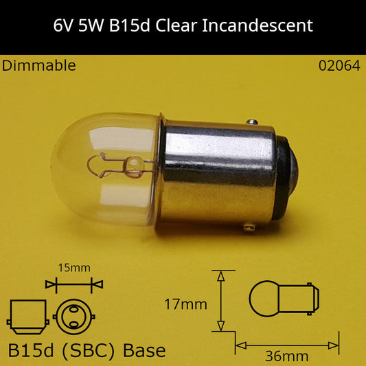 6V 5W B15d / Ba15d (SBC) Automotive / Miniature Incandescent Bulb