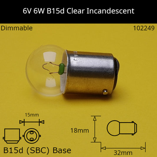 6V 6W B15d / Ba15d (SBC) Automotive / Miniature Incandescent Bulb