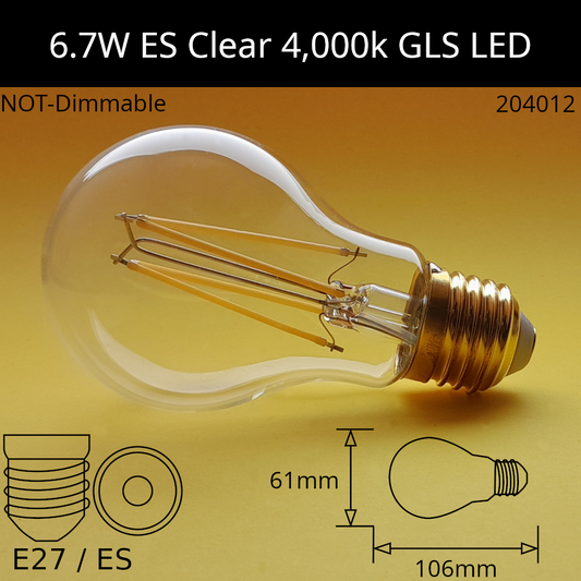 E27 (ES) / 4,000K - Cool White / 6.7W - 806lm - Not Dimmable