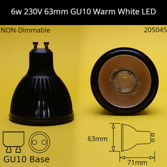 Large GU10 6W - Black / 3000K - Warm White / 60