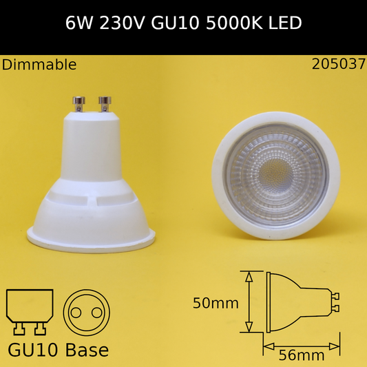 6W 230V GU10 5,000K Dimmable LED