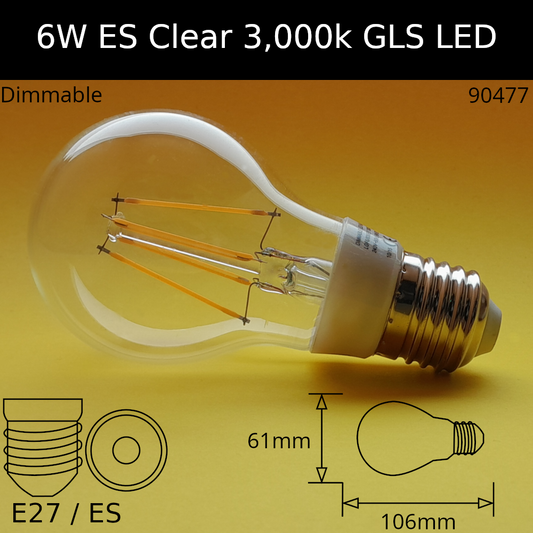 E27 (ES) / 2,700K - Warm White / 6W - 600lm - Dimmable