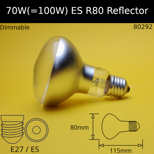 70W(=100w Incandescent) 230V ES R80 Halogen
