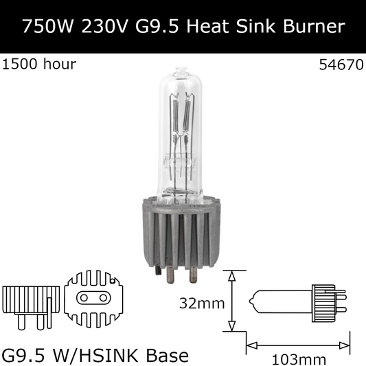 230V 750W G9.5 Heat Sink Base - Osram Code 54670