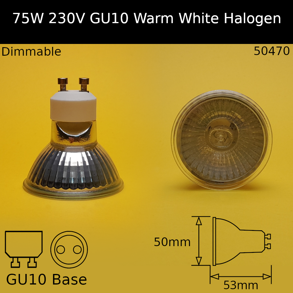 75W 230V GU10 Glass Covered Halogen