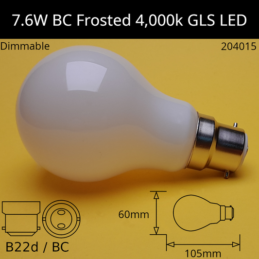 B22D (BC) / 4,000K - Cool White / 7.6W - 806lm - Dimmable