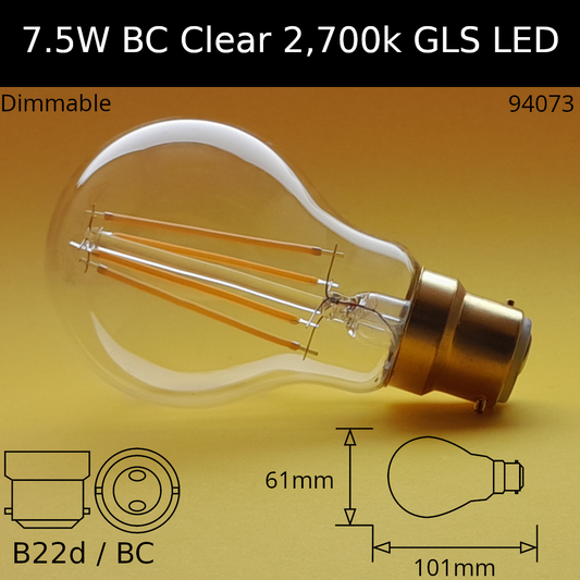 B22D (BC) / 2,700K - Warm White / 7.5W - 720lm - Dimmable