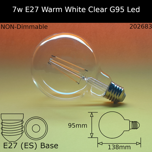 7W 230V ES G95 Clear 2,700k Led Filament NON-Dimmable Dolly Bulb