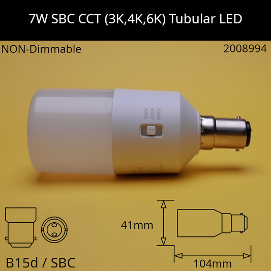7W SBC 230V Tri-colour Tubular LED