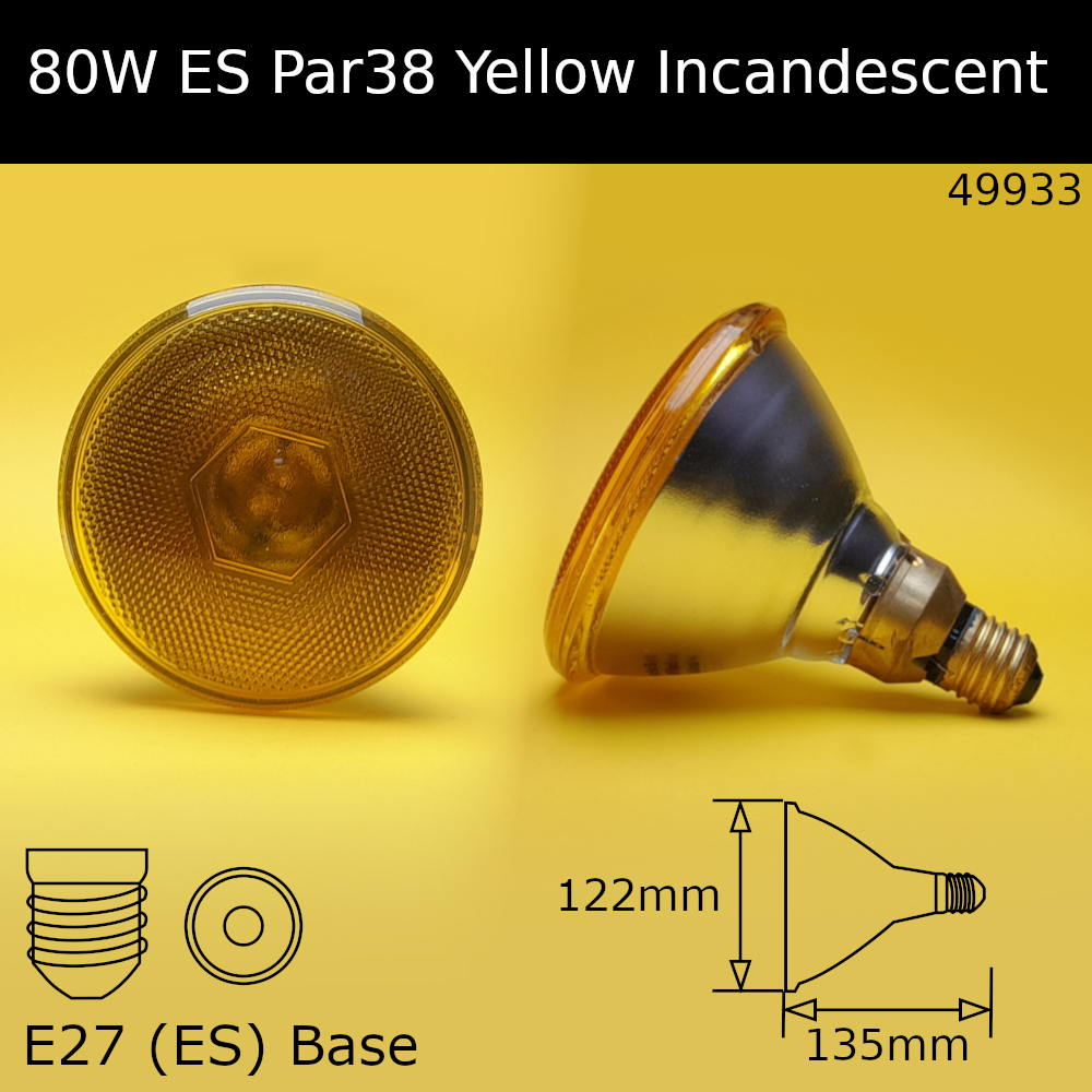 80W 230V ES Yellow Par38 Incandescent Reflector