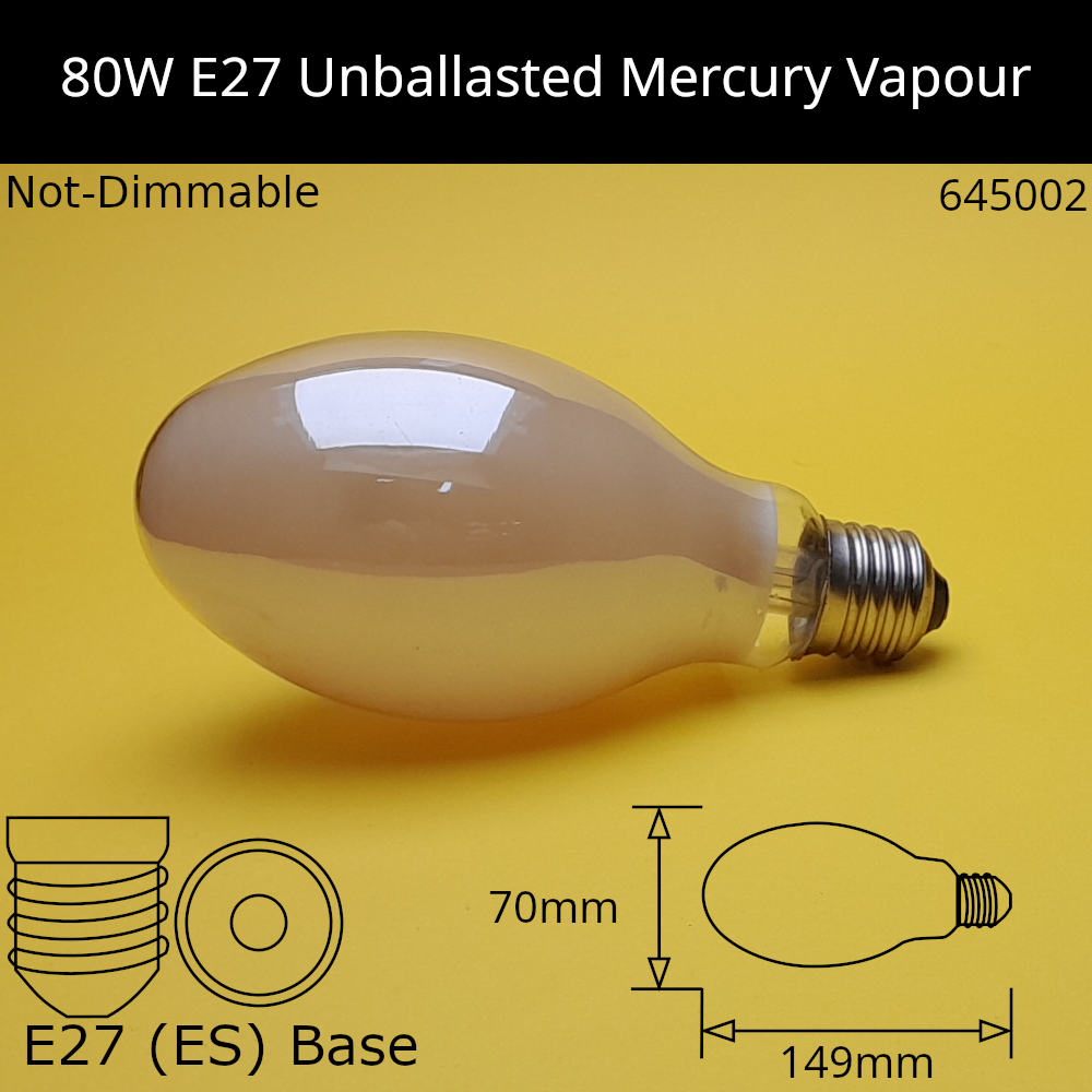 80w ES Super De Luxe 3,400k Coated Elliptical Unballasted Mercury Vapour
