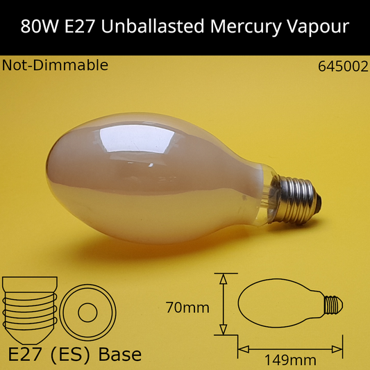 80w ES Super De Luxe 3,400k Coated Elliptical Unballasted Mercury Vapour